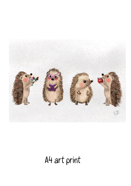 Hedgehogs (4) A4 Art Print