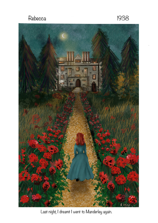 Rebecca by Daphne Du Maurier  Art Print – Gothic Literary Illustration, Classic Literature Decor (A4)